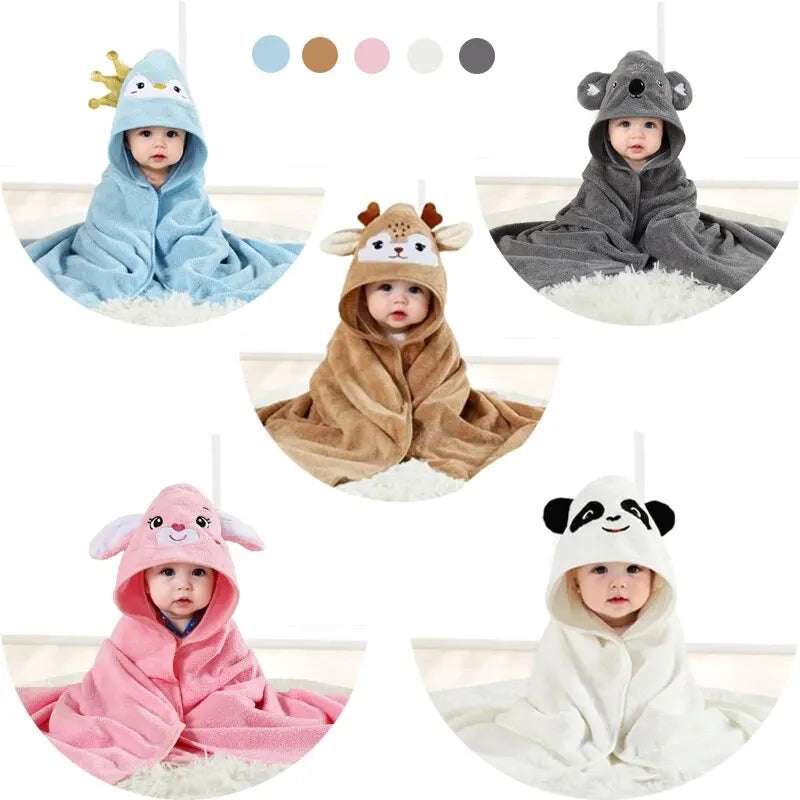 1 Piece Baby Bath Towel Super Absorbent Polyester Material Cute Animal Hooded Bath Towel Bathroom Supplies Beach Cape