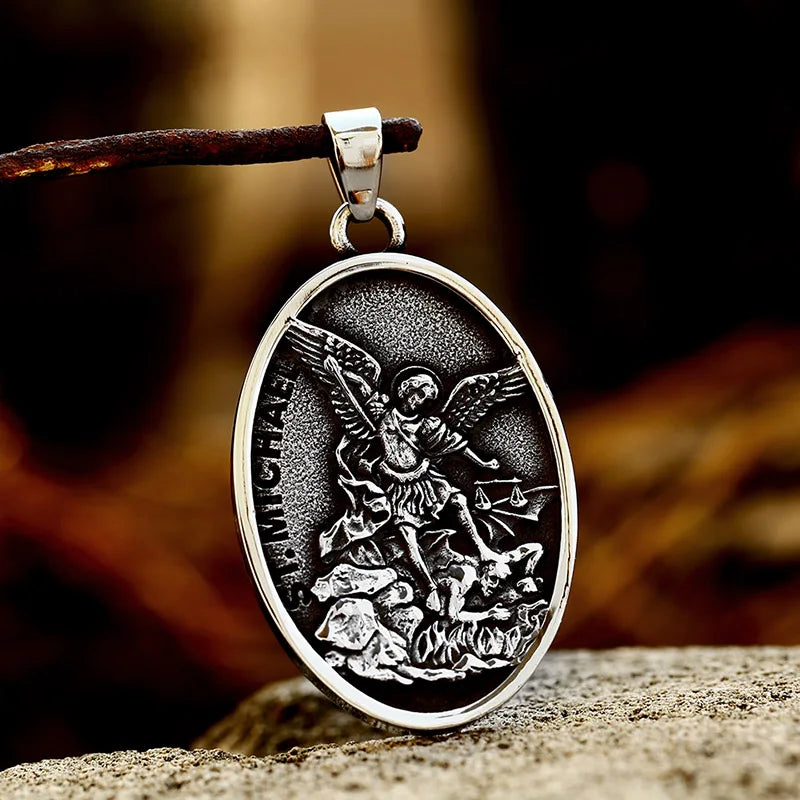 Steel Soldier New Religious Archangel Michael Slaying dragons stainless steel jewelry man or woman pendant SS8-839P