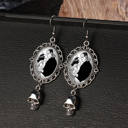 2024 New Arrival Fashion Halloween Frankenstein and His Bride Fish Hook Earrings Handmade Skeleton Dangles