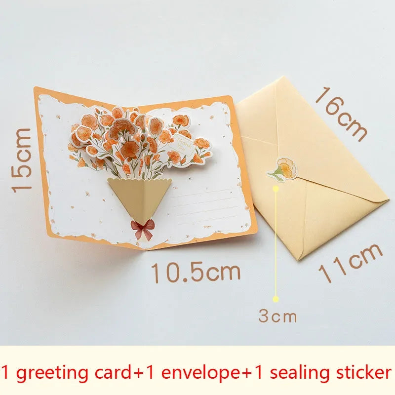 3D pop-up style creative minimalist  greeting card original flower blessing card happy birthday party invitation letter gift