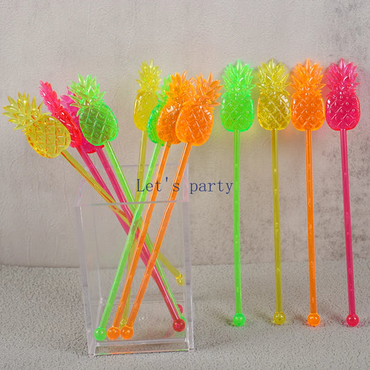 12Pcs Colorful Hawaii Theme Pineapple Cocktail Swizzle Sticks Stirrer Coffee Wine Drink Muddler for Birthday Wedding Party Decor