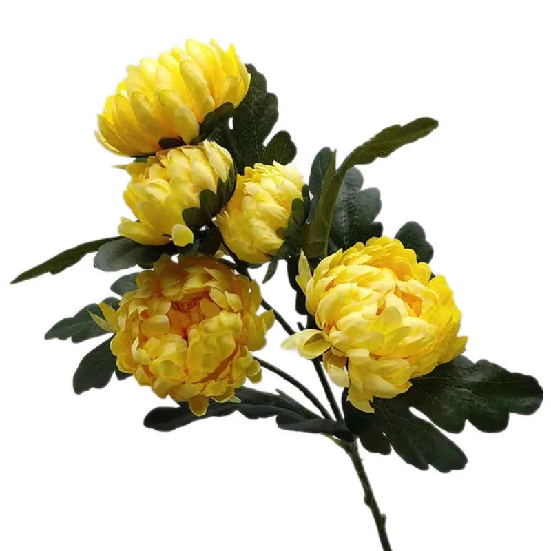 One Artificial Chrysanthemum 5 Heads Yellow Orange White Silk Pineapple Chrysanthemum Flower