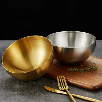 Stainless Steel Gold And Silver Salad Bowl Rice Noodles Lamian Noodles Bowl Kitchen Tableware Food Container