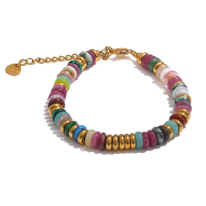 Yhpup Colorful Natural Stone Beads Chain Handmade Bracelet Bangle Waterproof Bohemia Stainless Steel Y2K Trendy Jewelry Gift