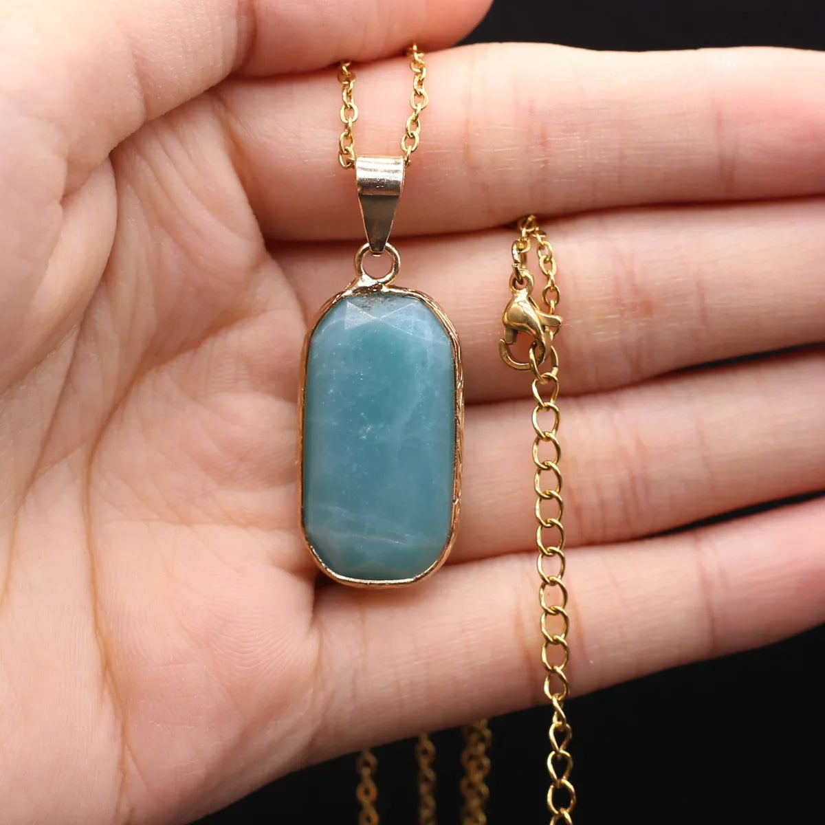 Natural Blue Agates Pendant Necklace Multiple Shape Natural Amazonites Pendant Necklace for Women Making Men DIY Jewerly