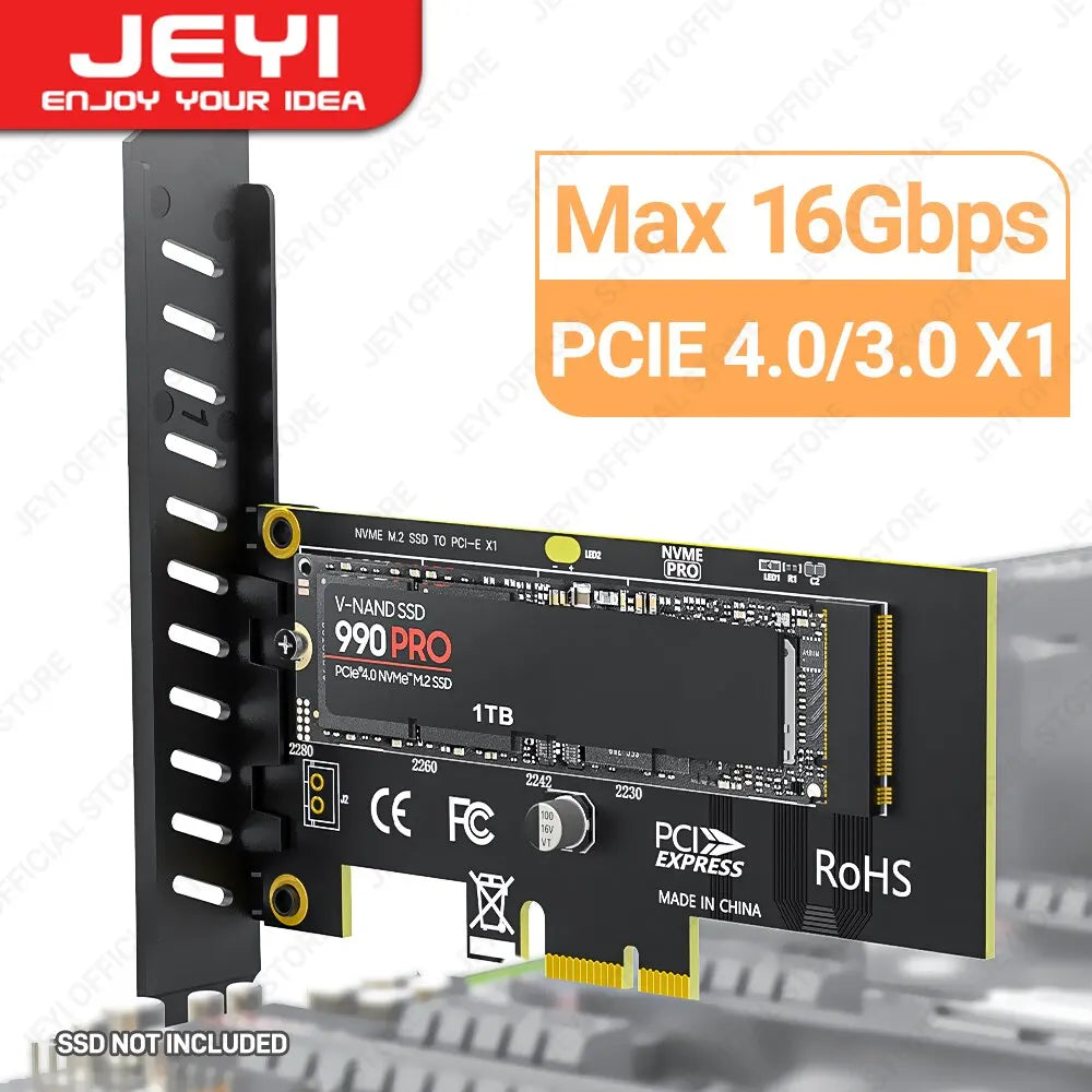 JEYI M.2 NVME SSD to PCIE X1 Adapter Card, 2280 SSD PCIe 3.0 4.0 Expansion Card for Desktop PC, PCI-E GEN4 16Gbps Full Speed SK1