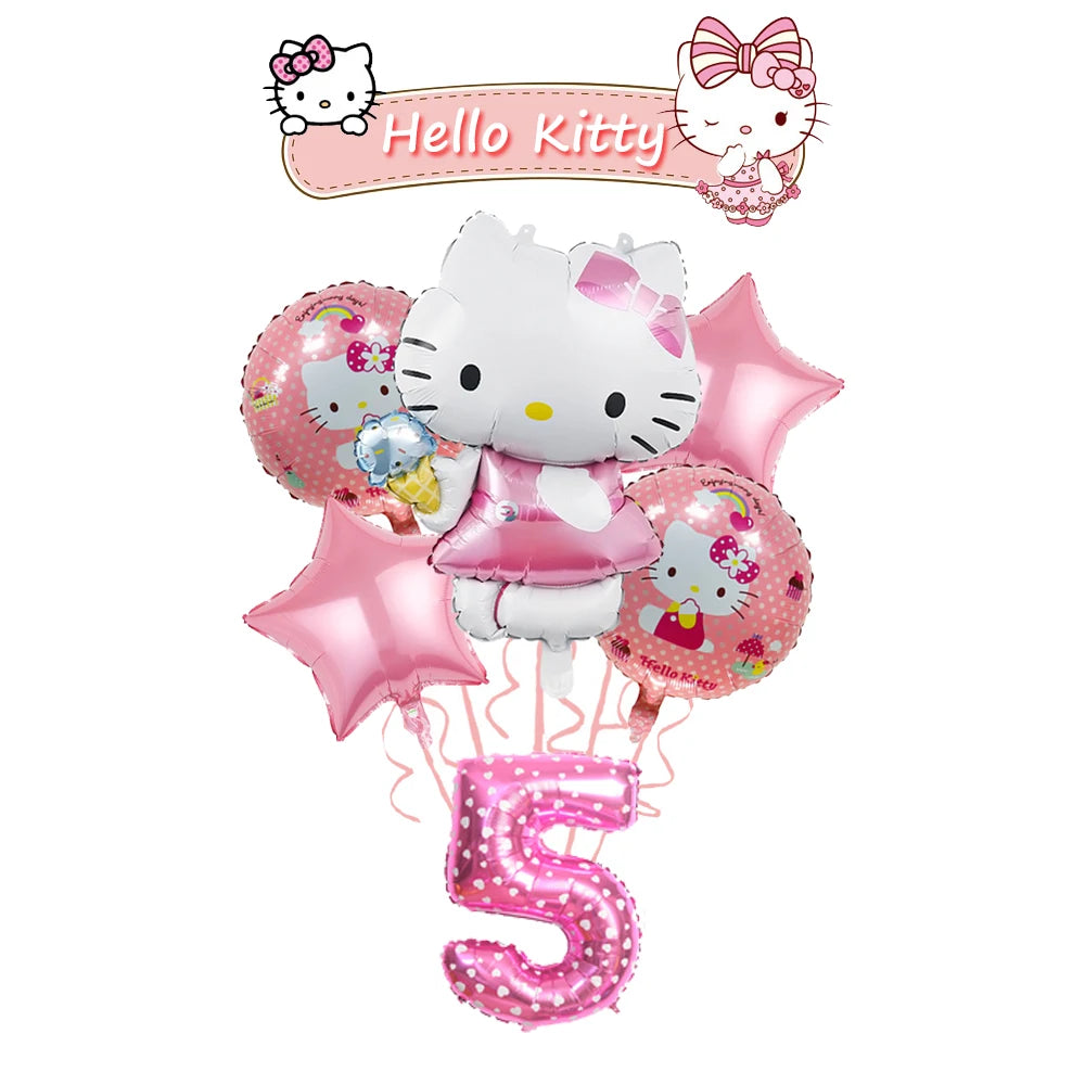 Ballon Sets Hello Kitty Party Supplies Anime Figure Foil Inflate Ballon Happy Birthday Party Children's Decoration Baby Shower