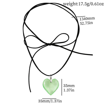 Elegant Love Heart Pendant Necklace for Women Y2K Jewelry Collares Wed Bridal Knotted Bowknot Adjustable Boho Neck Chains