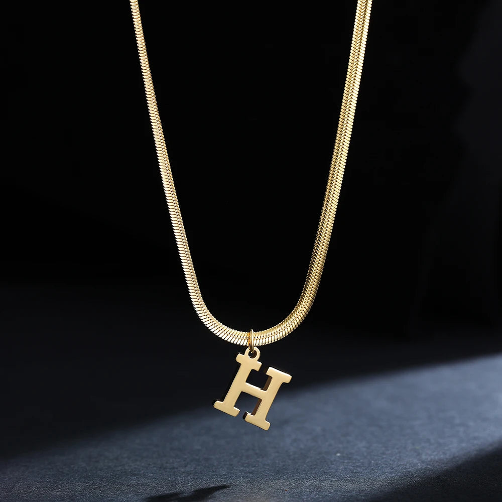 Stainless Steel Initial Necklace for Women A-Z Alphabet Gold Color Snake Chain Choker Necklaces Letter Collar Pendant Jewelry