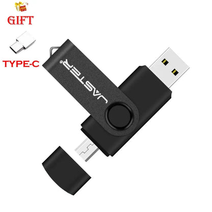 JASTER Free Custom Logo USB Flash Drives 128GB High Speed 2 IN 1 USB 2.0 Pen Drive 64GB 32GB 16GB Black Creative Gift 8GB 4GB