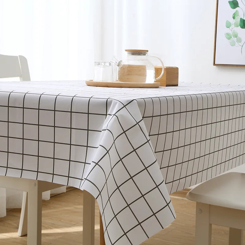 1pc 137X90CM Black And White PEVA Waterproof Oilproof Tablecloth Table Cloth Plaid Pattern Table Cover For Party Outdoor Picnic