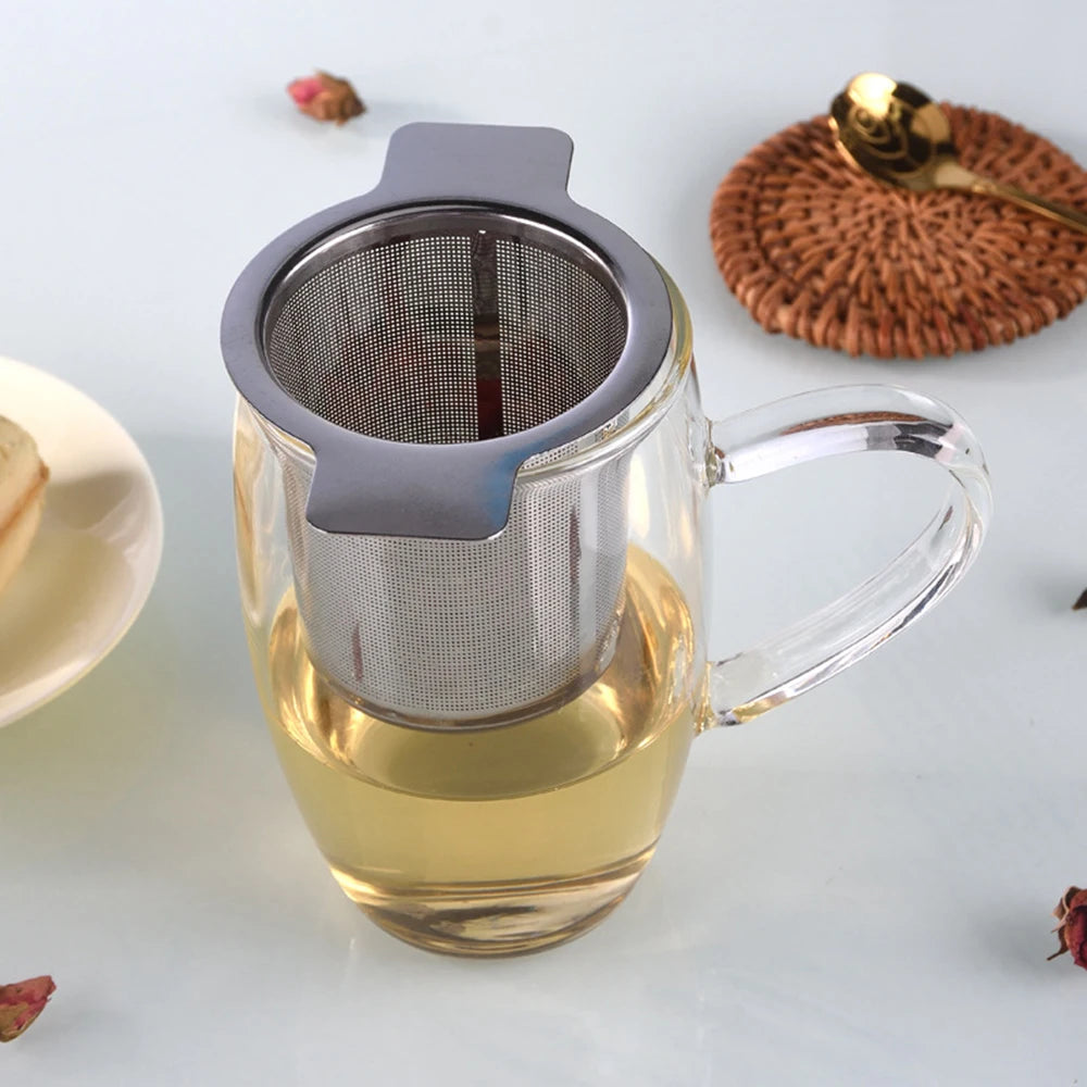 High Quality With Cover Tea Infuser Stainless Steel Coffee Tea Strainer Grid Binaural Net Leak Tea Mesh Tea Filter Tea Accessory