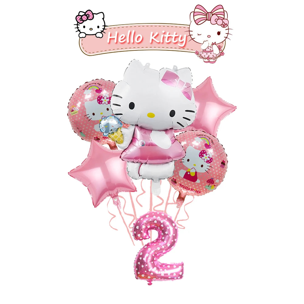 Ballon Sets Hello Kitty Party Supplies Anime Figure Foil Inflate Ballon Happy Birthday Party Children's Decoration Baby Shower