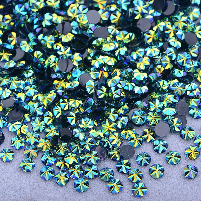 JUNAO 500pcs 5mm Purple AB Resin Flower Rhinestone Flatback Crystal Appliques Round Nail Stone Non Hotifix Strass Stickers