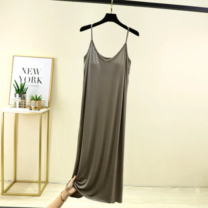 V-Neck Spaghetti Strap Dress Bra Padded Summer women's slipdress Solid color Camisole Homewear dresses Comfortable Sleepdress