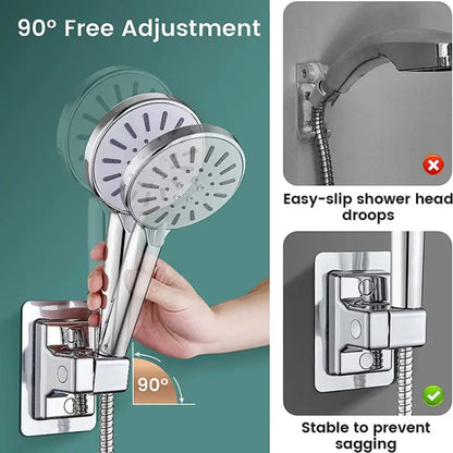 Shower Holder Suction Cup Holder 360° Adjustable Showerhead Holder Plating Shower Rail Head Holder Bathroom Wall Mount Bracket