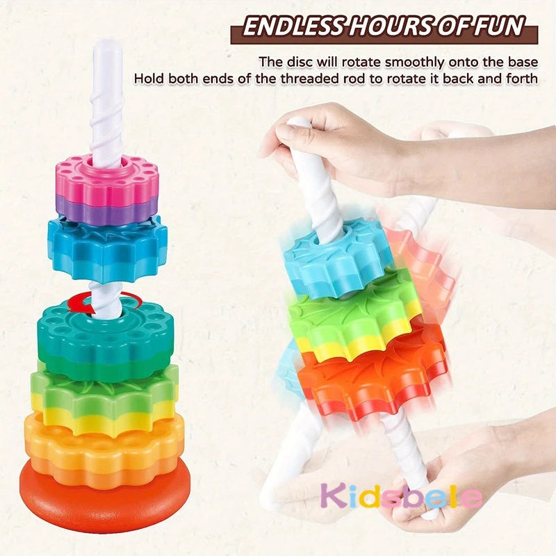 Baby Spinning Stacking Toys Spin Toys ABS Plastic and Color Rainbow Design Ring Stacker Baby Toys