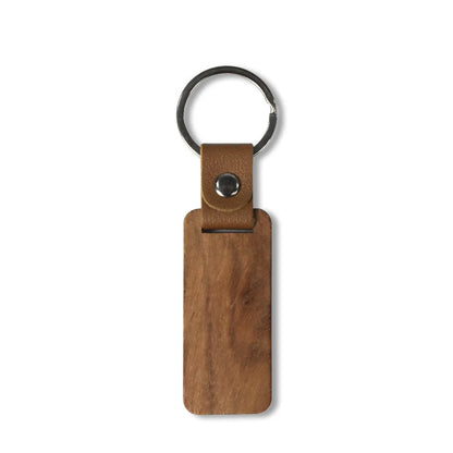 20Pcs Blank Wood Keychains PU Leather Keychain Rectangular Wood Key Chain