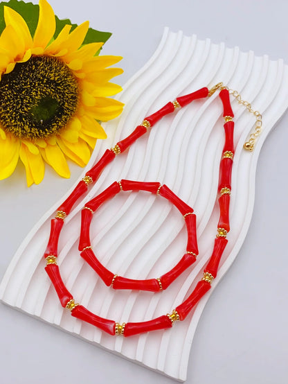 Colorful Handmade Elastic Bracelet and Necklace Set with Bamboo Acrylic Beads, Perfect for Women's Daily Wear jewelry for women