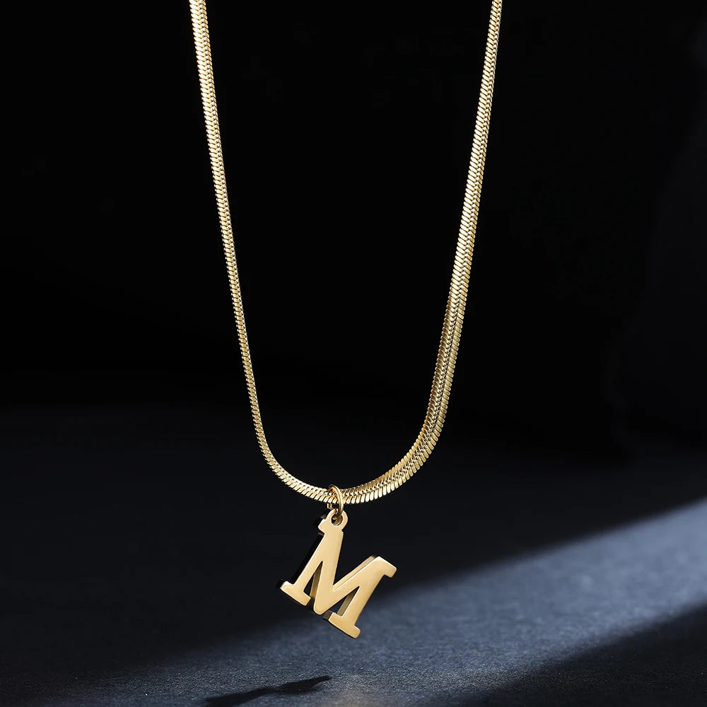 Stainless Steel Initial Necklace for Women A-Z Alphabet Gold Color Snake Chain Choker Necklaces Letter Collar Pendant Jewelry