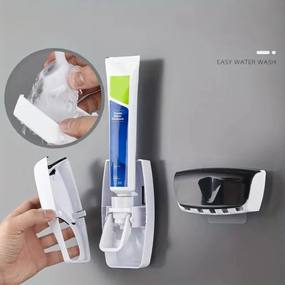 1 Set Automatic Toothpaste Dispenser Toothbrush Holder Punch-free Wall-mounted Toothbrush Holder Bathroom Accessories