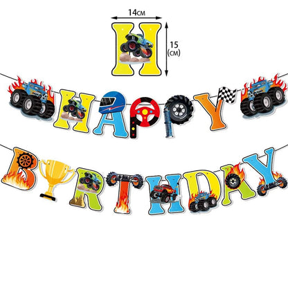 Monster Truck Happy Birthday Cake Topper Racing Car Black And White Checkered Flag Cake Decor Monster Truck Party Supplies