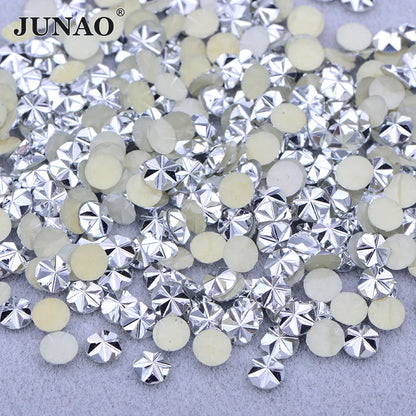 JUNAO 500pcs 5mm Purple AB Resin Flower Rhinestone Flatback Crystal Appliques Round Nail Stone Non Hotifix Strass Stickers