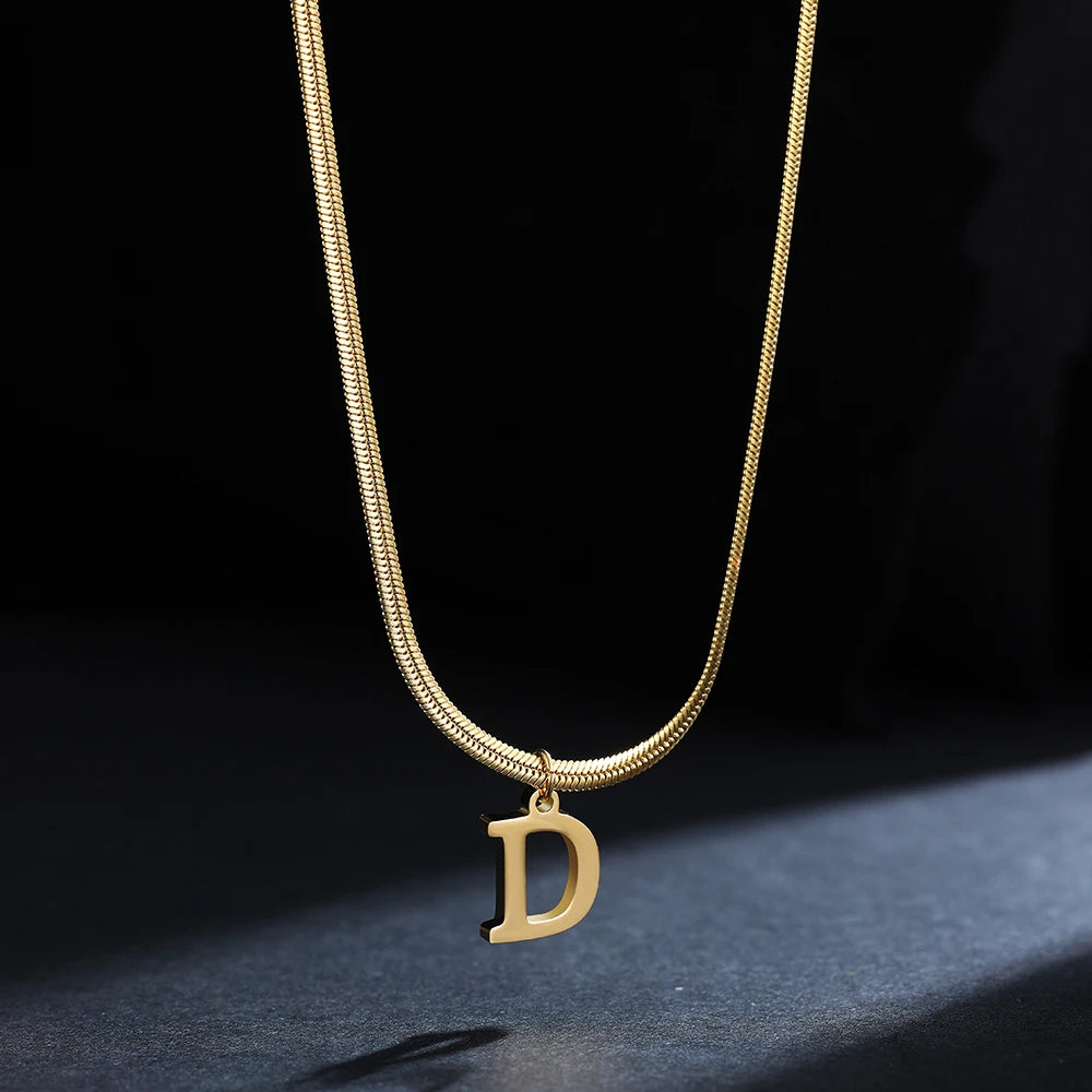 Stainless Steel Initial Necklace for Women A-Z Alphabet Gold Color Snake Chain Choker Necklaces Letter Collar Pendant Jewelry