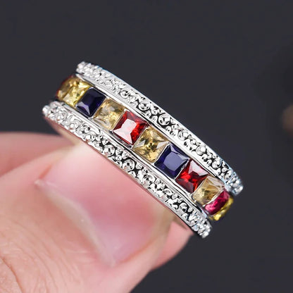 2024 New Fashion Colorful Cubic Zirconia Ring for Women Elegant Bridal Wedding Jewelry Band Cross Geometric Crystal Rings Gifts