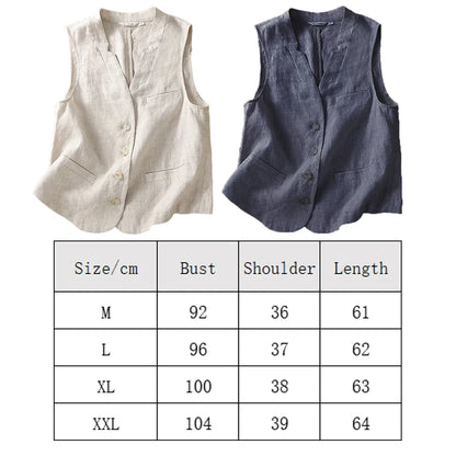 Women's Summer Cotton Linen Vest Casual Loose V-neck Sleeveless Jacket Coat Korean Style Fashion Elegant Casual Vest Top M-2XL