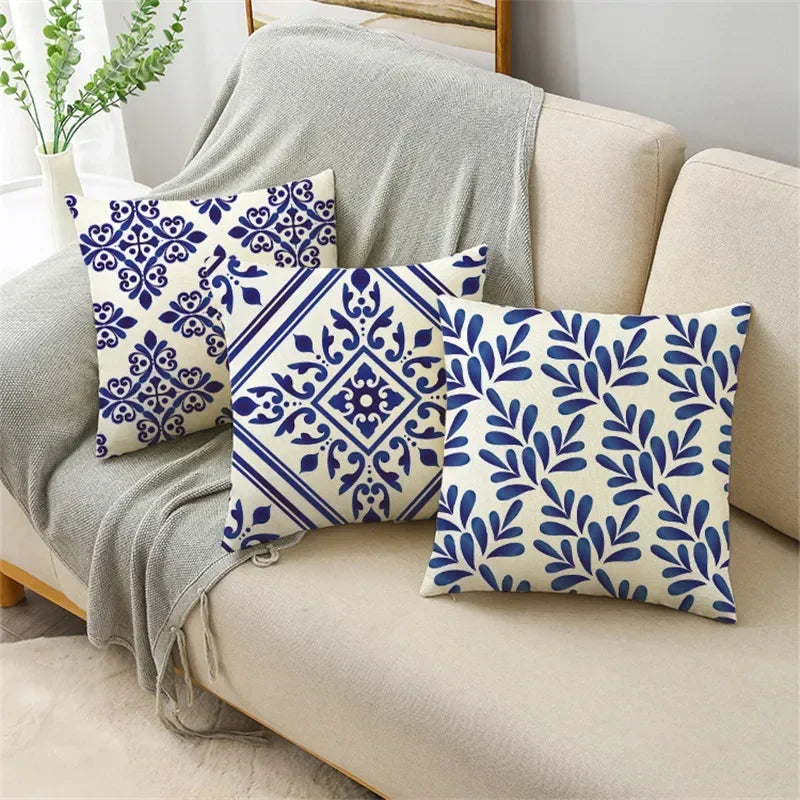 Traditional Style Blue and White Porcelain Pattern Printing Personality Pillowcase Cushion Cover Sofa Decor 40cm/45cm/50cm