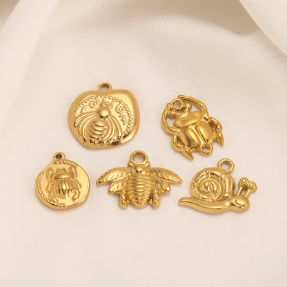 3Pcs Stainless Steel Flying Animal Bee/Butterfly/Scarab Charms for Jewelry Making 18K Plated Cute 3D Insect Pendants DIY Crafts