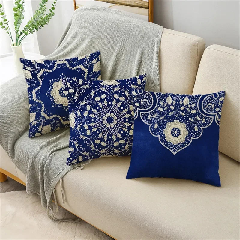 Traditional Style Blue and White Porcelain Pattern Printing Personality Pillowcase Cushion Cover Sofa Decor 40cm/45cm/50cm