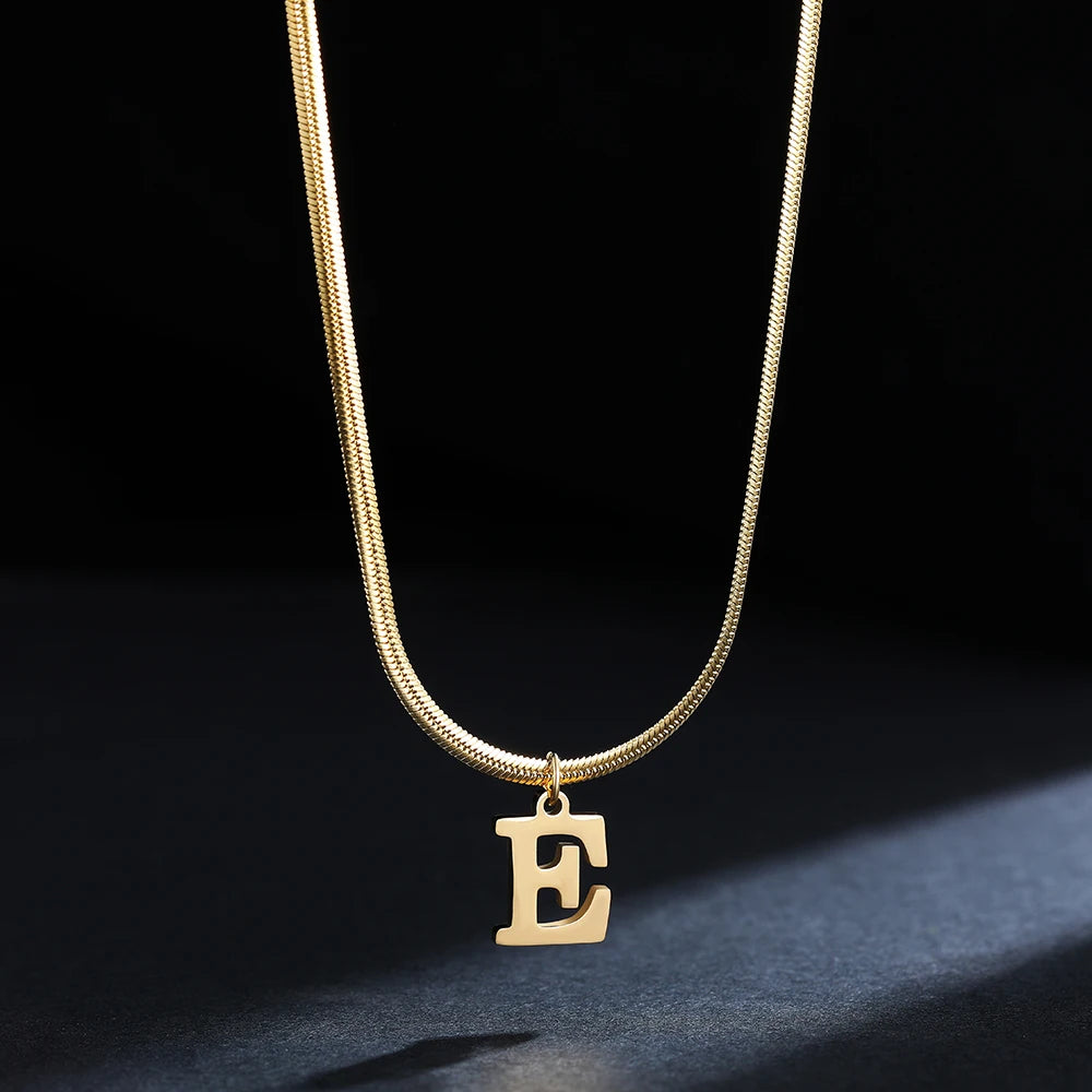 Stainless Steel Initial Necklace for Women A-Z Alphabet Gold Color Snake Chain Choker Necklaces Letter Collar Pendant Jewelry