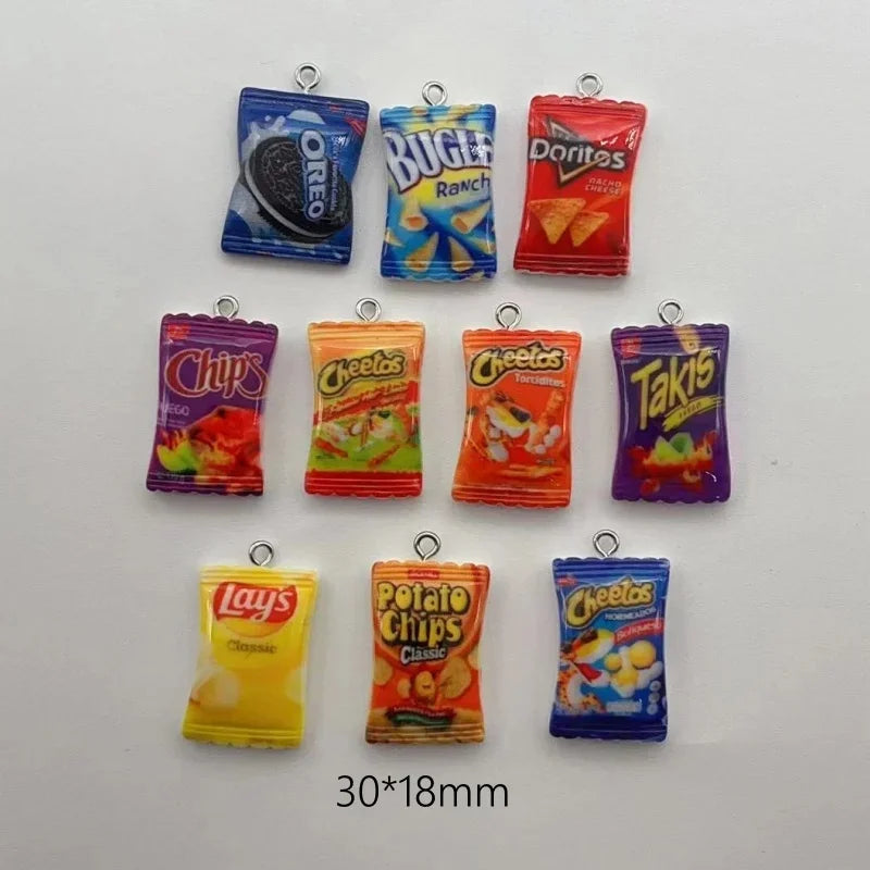 10pcs/pack Mini Snack Resin Charms Earring Keychain Necklace Pendant Jewlery Findings