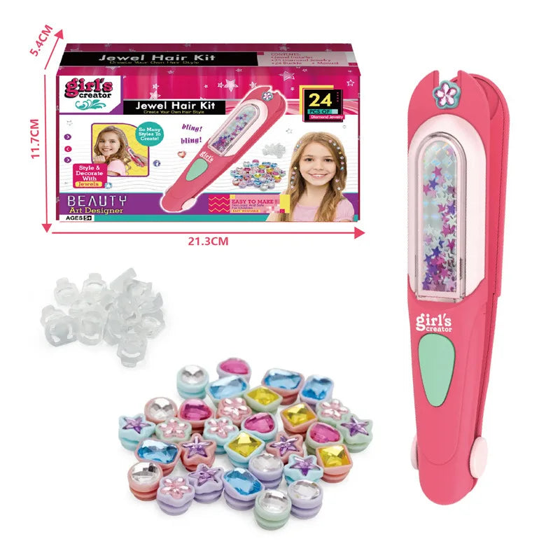 Hair Gem Stamper Kit Blingling Hair Jewels for Girls Toys Hair Styling Tool with Reusable Shining Diamonds Pretend Play Toy Gift