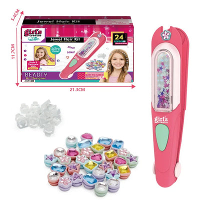 Hair Gem Stamper Kit Blingling Hair Jewels for Girls Toys Hair Styling Tool with Reusable Shining Diamonds Pretend Play Toy Gift