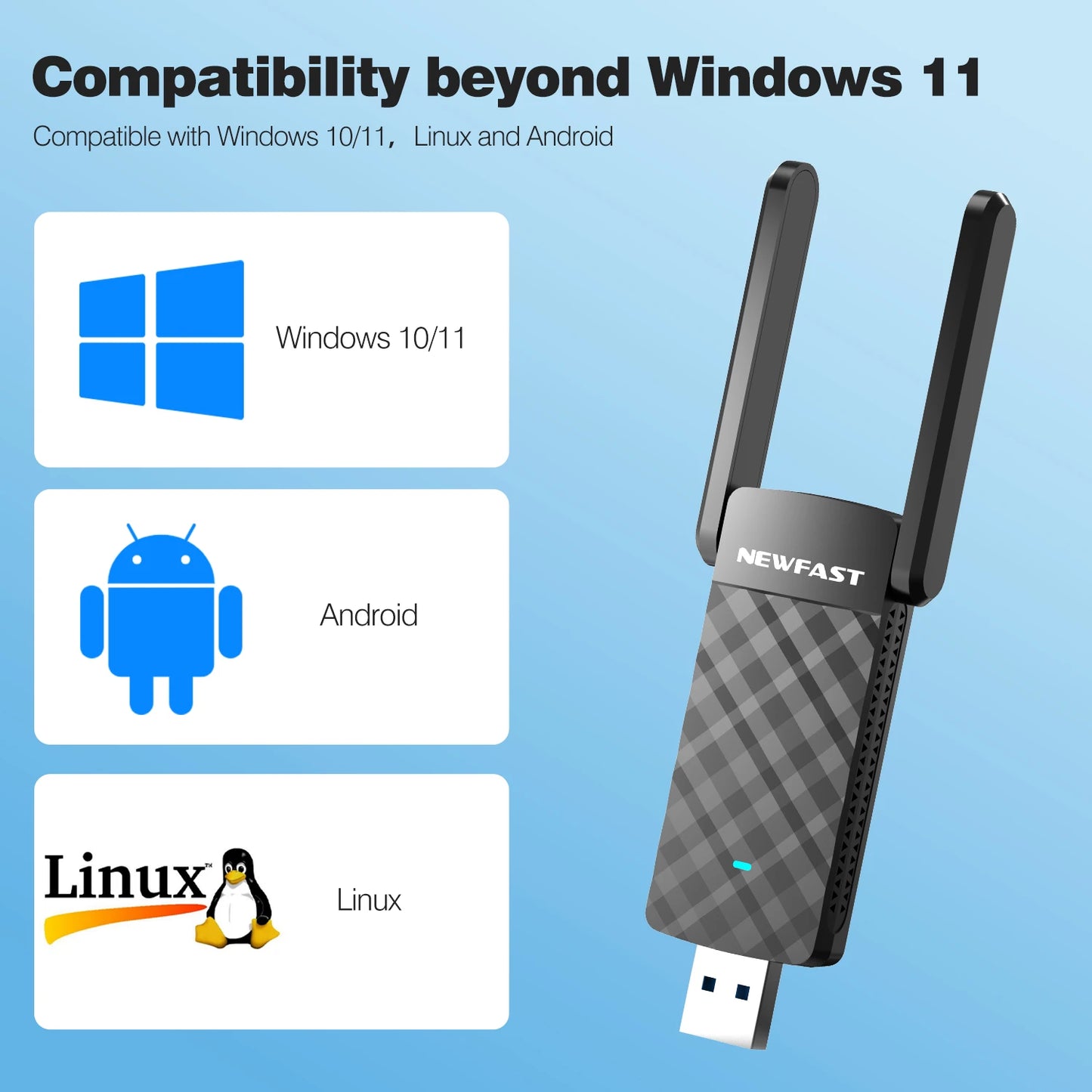 NEWFAST AX1800 WiFi6 Adapter 2.4G/5Ghz USB Wifi Dongle Wireless Network Card 2 Antennas For Desktop Laptop Win10/11 Linux