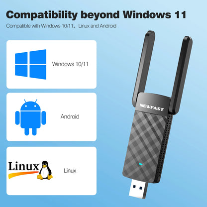 NEWFAST AX1800 WiFi6 Adapter 2.4G/5Ghz USB Wifi Dongle Wireless Network Card 2 Antennas For Desktop Laptop Win10/11 Linux