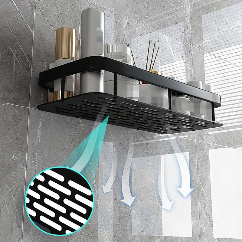 Punch-free Bathroom Shelf Shelves Wall Mounted Shampoo Storage Rack For Kitchen Holder Square Aluminum Bath Organizer Accessorie