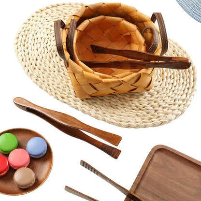 1pc Wooden Kitchen Tongs Food Tongs Salad Serving BBQ Tongs Meat Bread Toast Food Clip BBQ Clamp Kitchen Buffet Utensil Tools