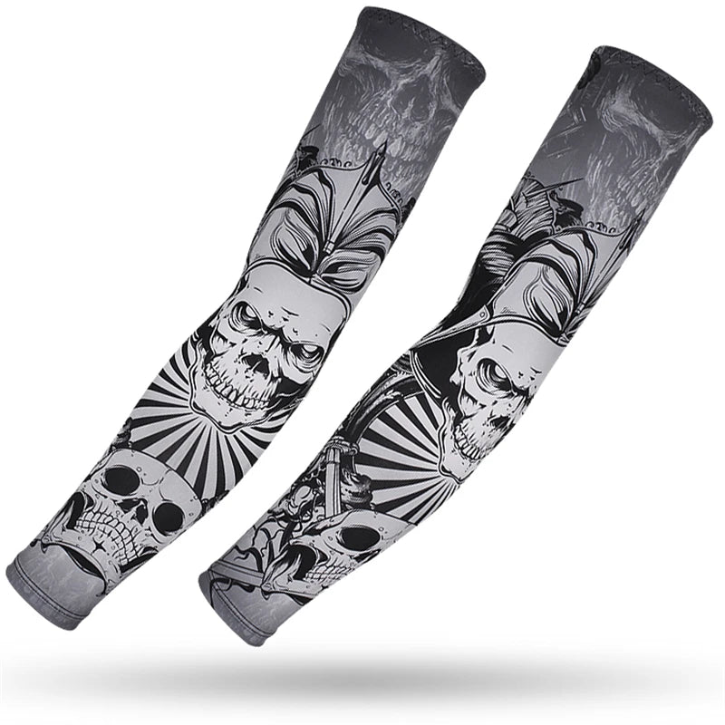 Running Arm Sleeve,2 Pcs Fishing,Driving,Cycling,3D Tattoo Sleeves, Summer UV Sun Protection,Sports Basketball Elbow Pad