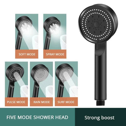 Black 5 Modes Shower Head Adjustable High Pressure Water Saving Shower Head Water Massage Shower Head Bathroom Accessories