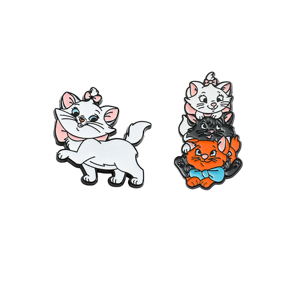 2 Pcs Anime The Aristocats Brooch Cute Marie Cat Enamel Pin Backpack Clothing Jewelry Metal Badges Accessories Gifts for Friends