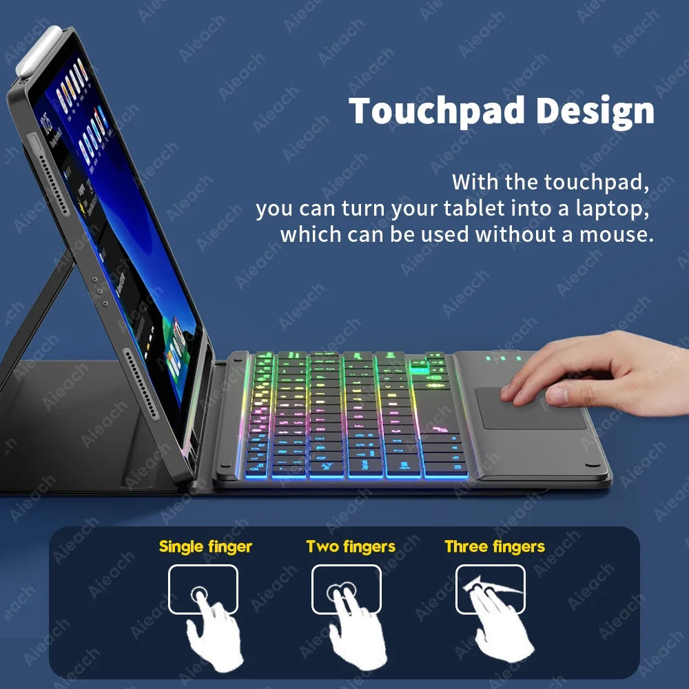 Bluetooth Wireless Keyboard with Touchpad for Tablet Cell Phone Rechargeable Backlight iPad Keyboard for Android iOS Windows