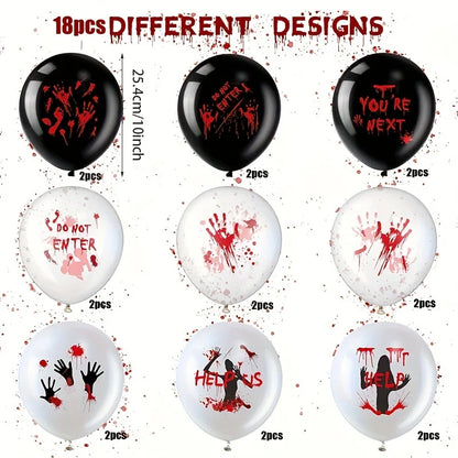 18pcs Halloween Blood Handprint Footprint Balloon, HELP Horror Balloon, Halloween Party Horror House Bar Decoration Balloon