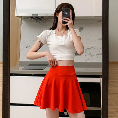 Summer Women's Skirts Fashion Sexy Mini Elastic Pleated Sun Skirts For School Girl Uniform Korean Black High Waist Tennis Skirts