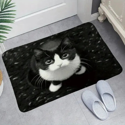 1pc Cute Cat Printed Mat,Thickened Soft Bath Mat For Bathroom, Water Absorbent Quick Dry Bath Mat, Machine Washable,Soft And Com