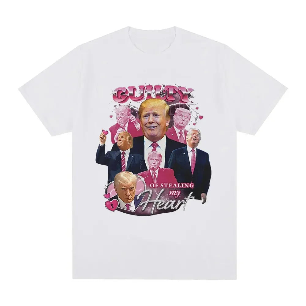 Funny Donald Trump Stealing My Heart Guilty T-shirt  Women's High Quality Soft Casual Short sleeved T-shirt Unisex