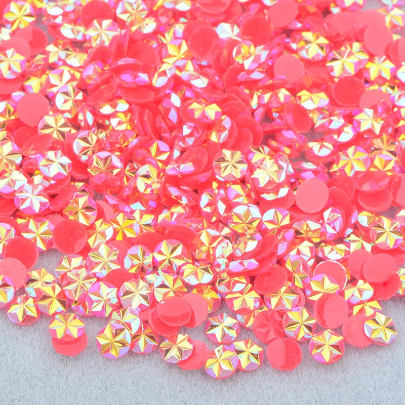 JUNAO 500pcs 5mm Purple AB Resin Flower Rhinestone Flatback Crystal Appliques Round Nail Stone Non Hotifix Strass Stickers